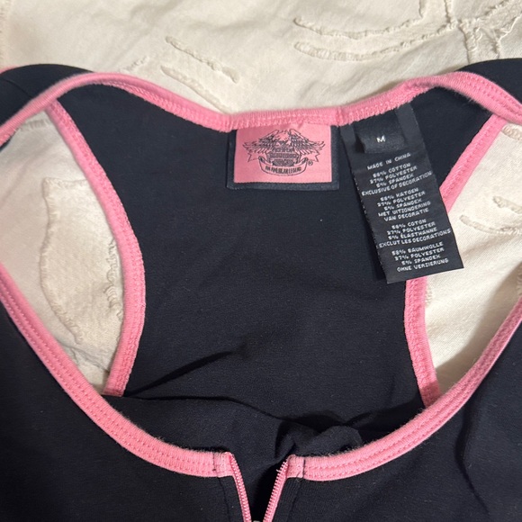 Harley-Davidson Women's  Race Back Black Tank Top with Pink Trim - Picture 4 of 4